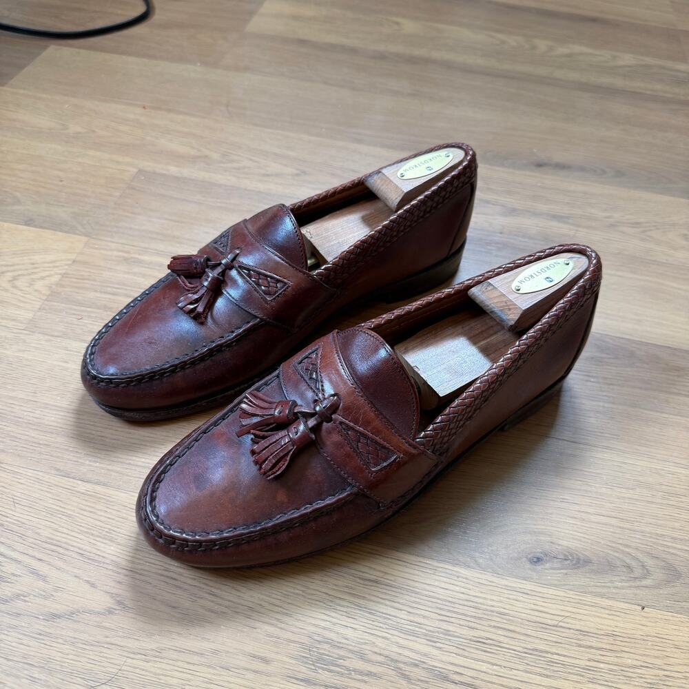 Men's Vintage Allen Edmonds Maxfield Tasseled Brown Leather Slip-On Loafers 10 D
